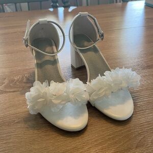 White Flower Detailed Block Heels